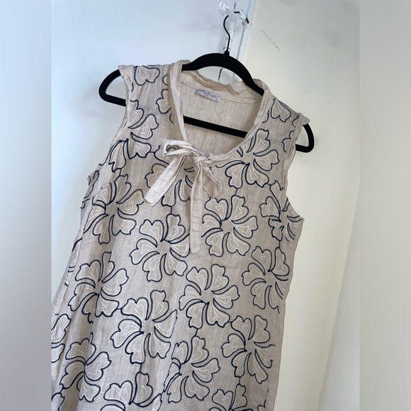 Bellambra Beige 100% Linen Floral Embroidered Shift Dress Made In Italy Sz Small - Picture 2 of 13